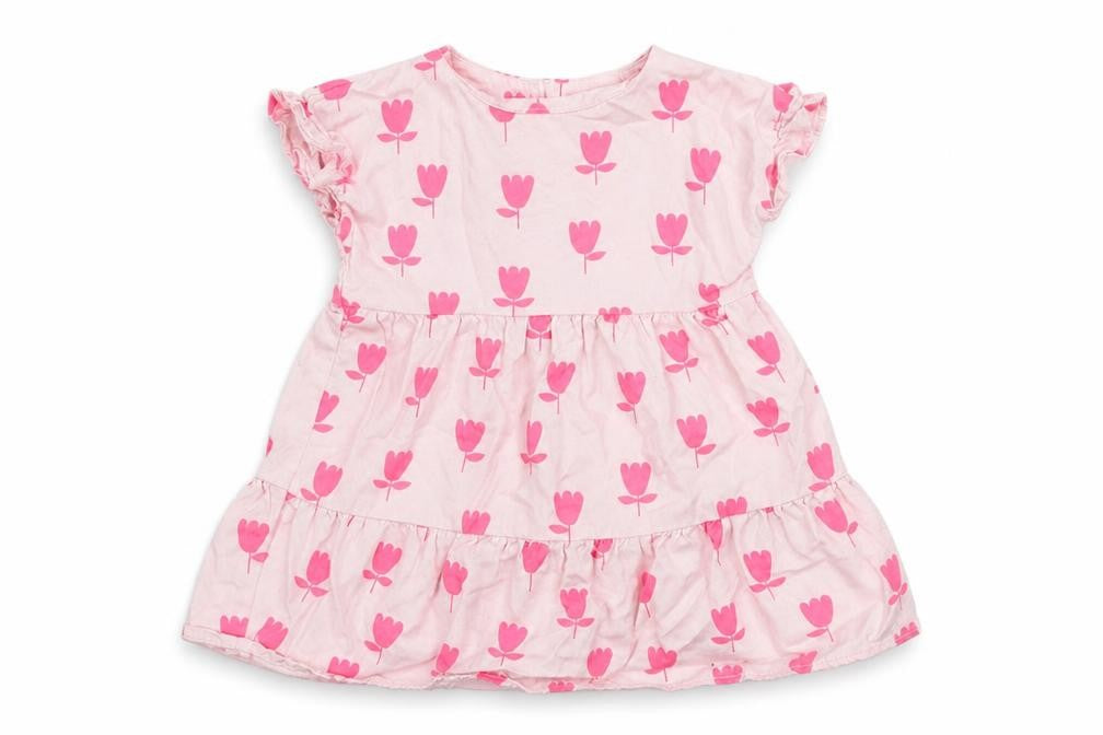 Marks & Spencer Girls Pink Floral Cotton A-Line Size 3-6 Months Round Neck Button