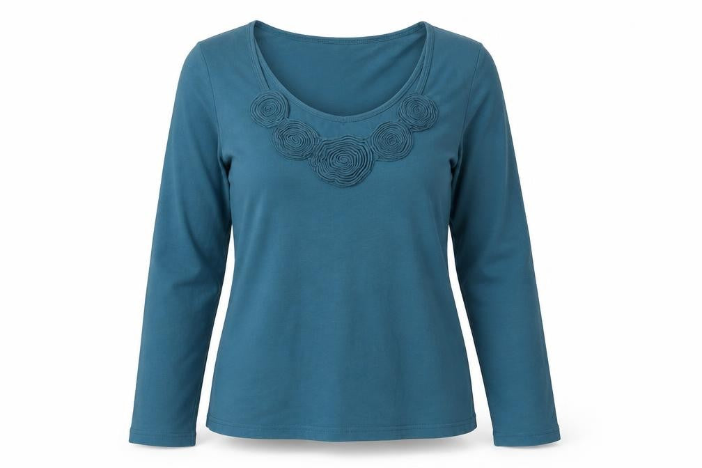 FLOWER Womens Blue Cotton Basic T-Shirt Size 12 Scoop Neck
