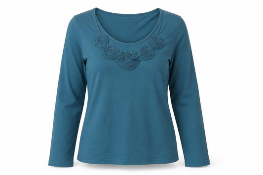 FLOWER Womens Blue Cotton Basic T-Shirt Size 12 Scoop Neck