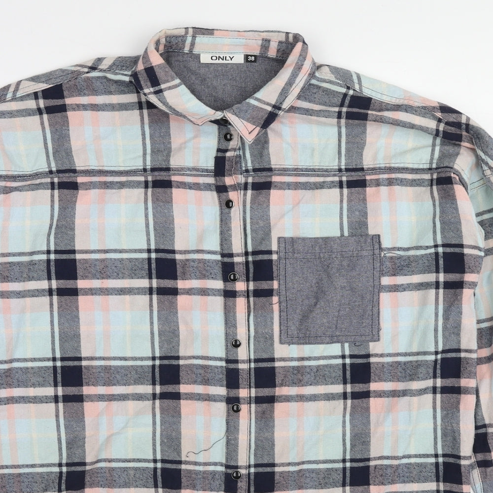 Only Womens Multicoloured Plaid Cotton Basic Button-Up Size 10 Collared