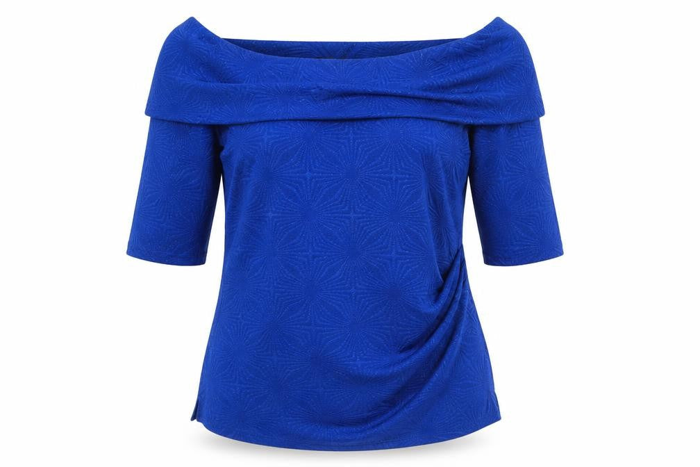 Jolie Moi Womens Blue Geometric Polyester Basic Blouse Size 12 Off the Shoulder