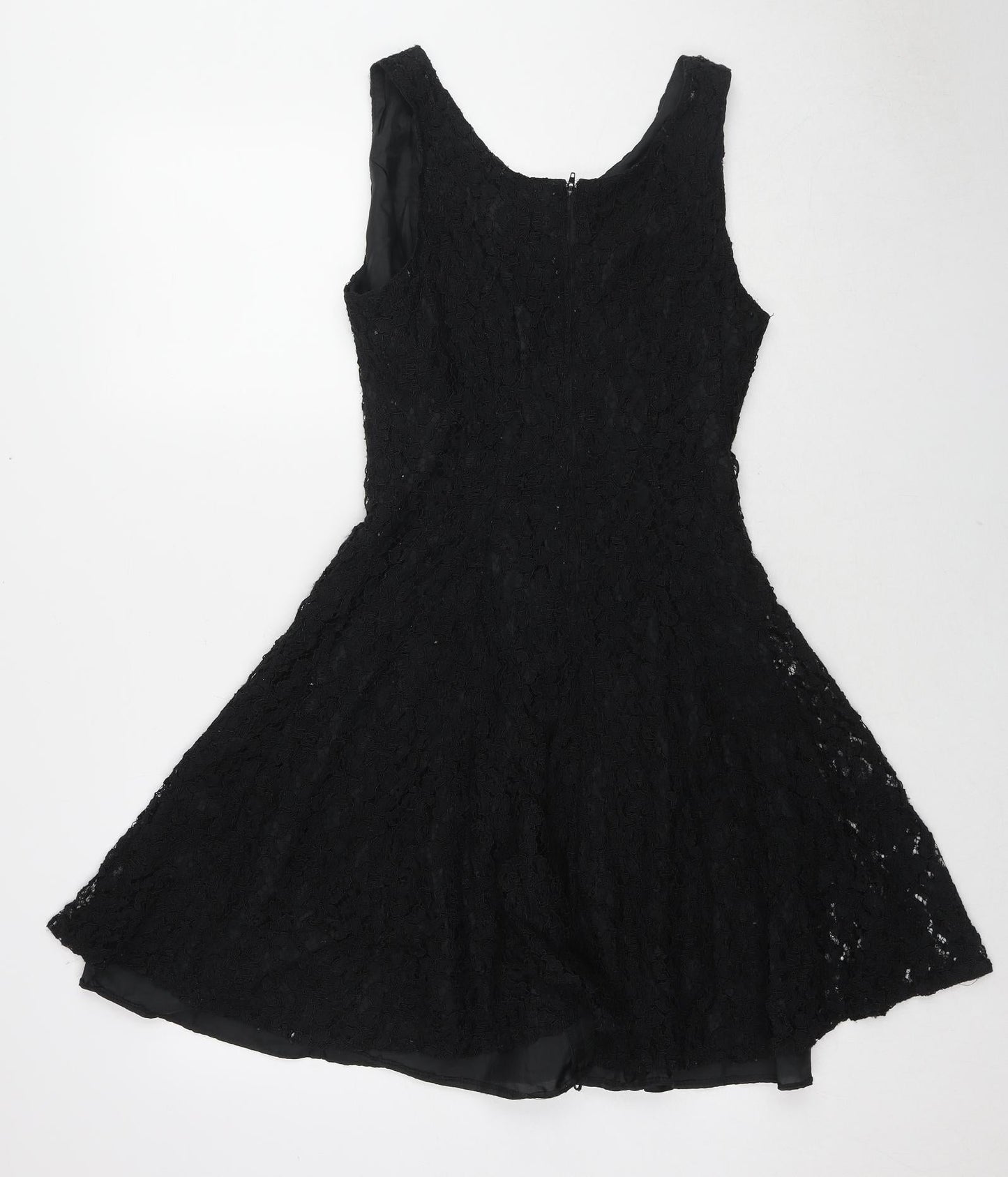 Lella Of London Womens Black Polyester Fit & Flare Size 14 Scoop Neck Zip