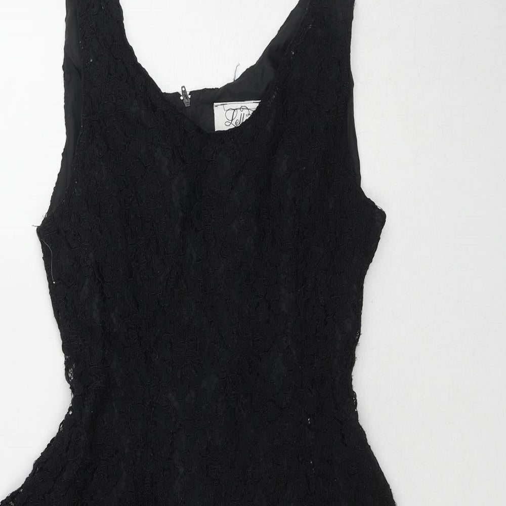 Lella Of London Womens Black Polyester Fit & Flare Size 14 Scoop Neck Zip