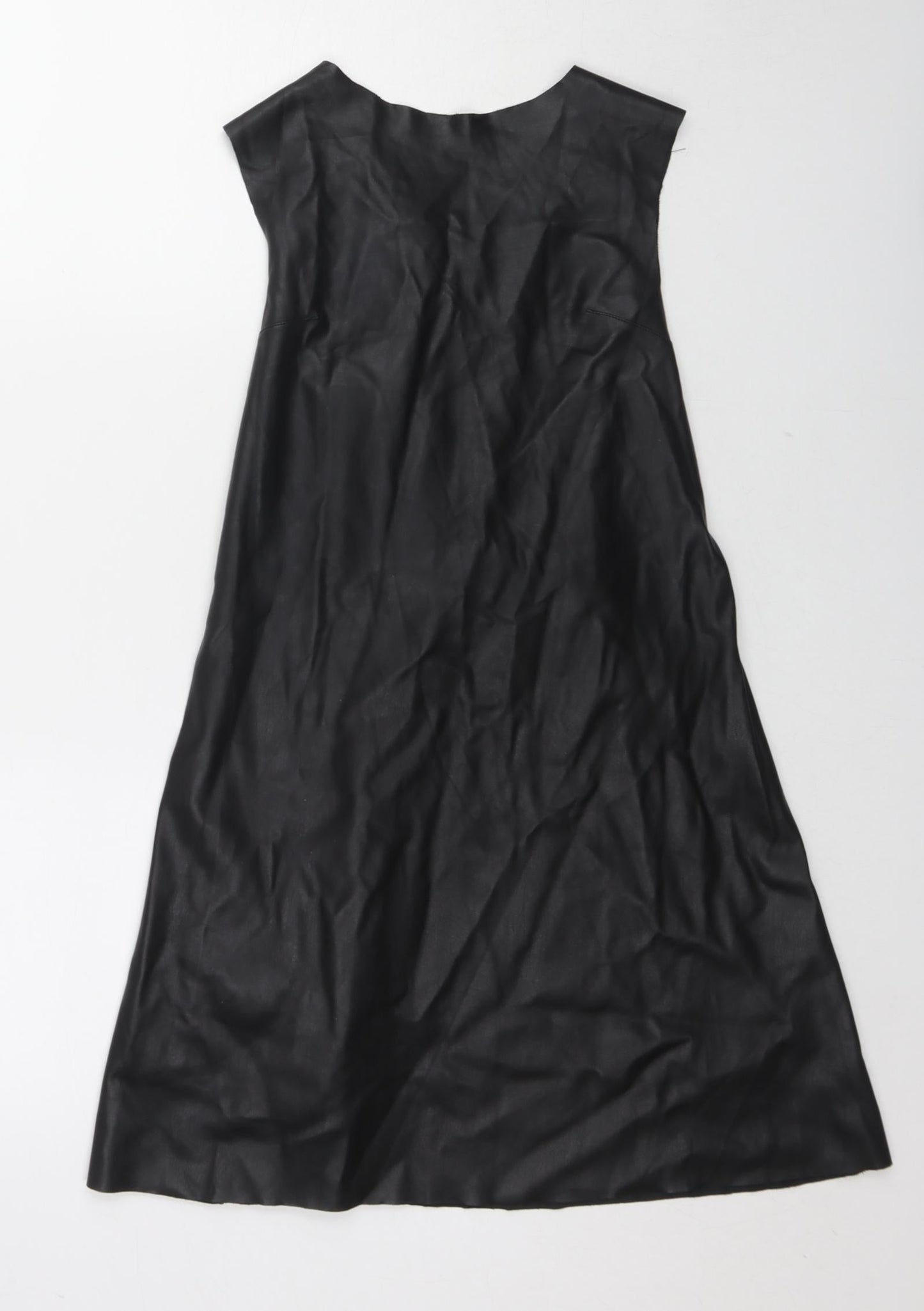 Zara Womens Black Viscose Tank Dress Size S Round Neck Tie