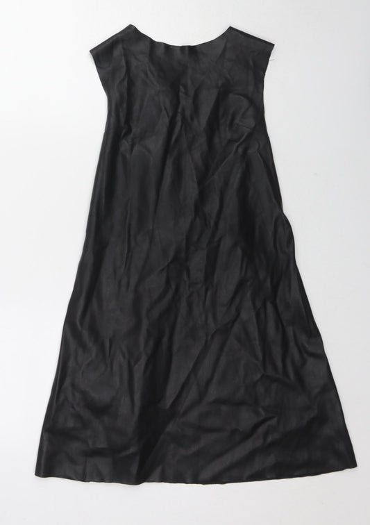 Zara Womens Black Viscose Tank Dress Size S Round Neck Tie