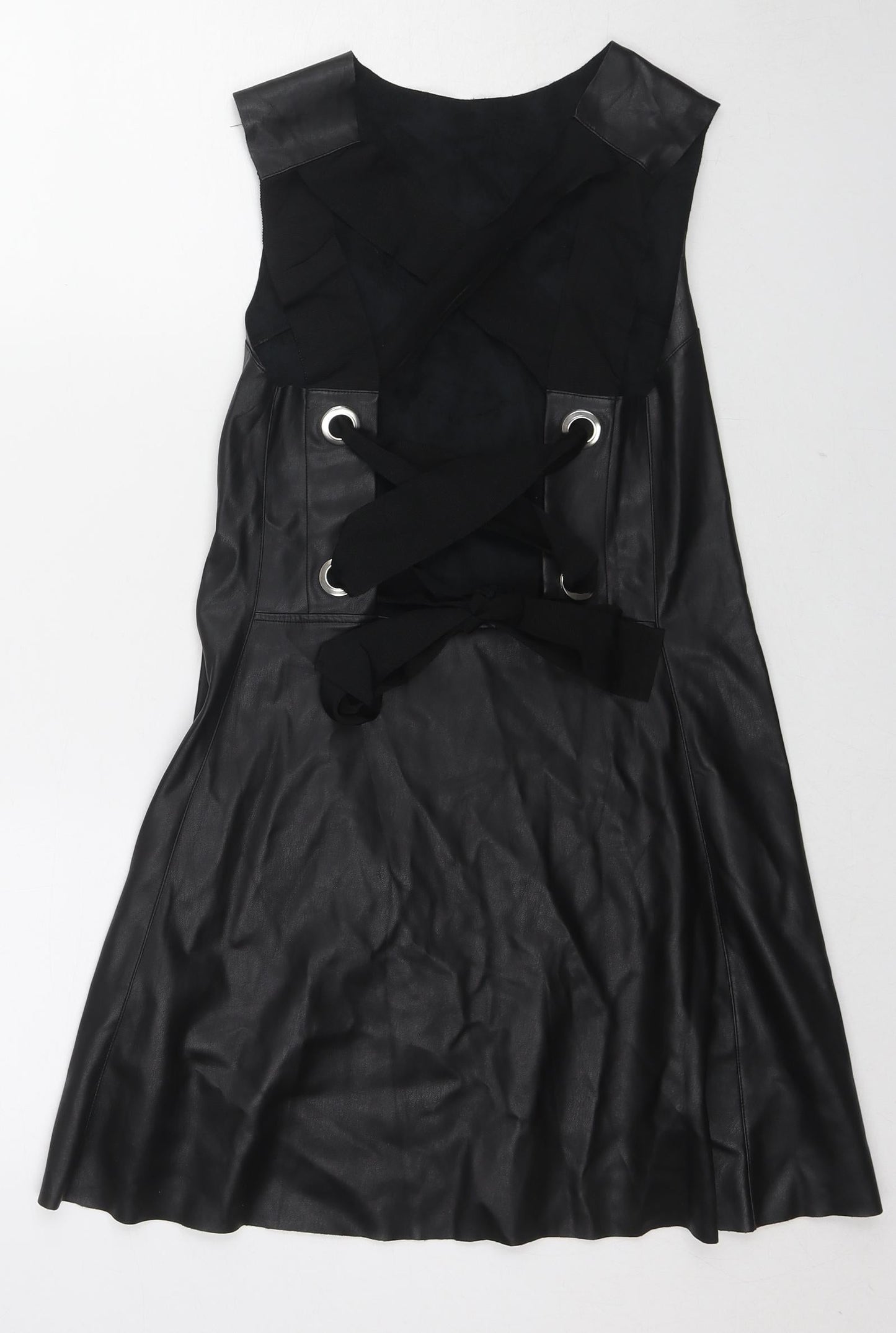 Zara Womens Black Viscose Tank Dress Size S Round Neck Tie