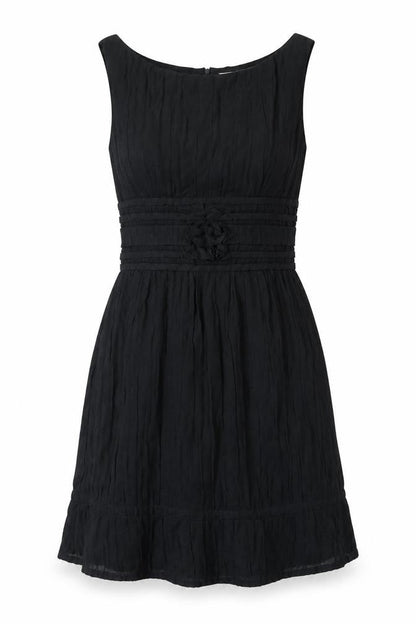 LEON MAX Womens Black Cotton A-Line Size 6 Round Neck Zip