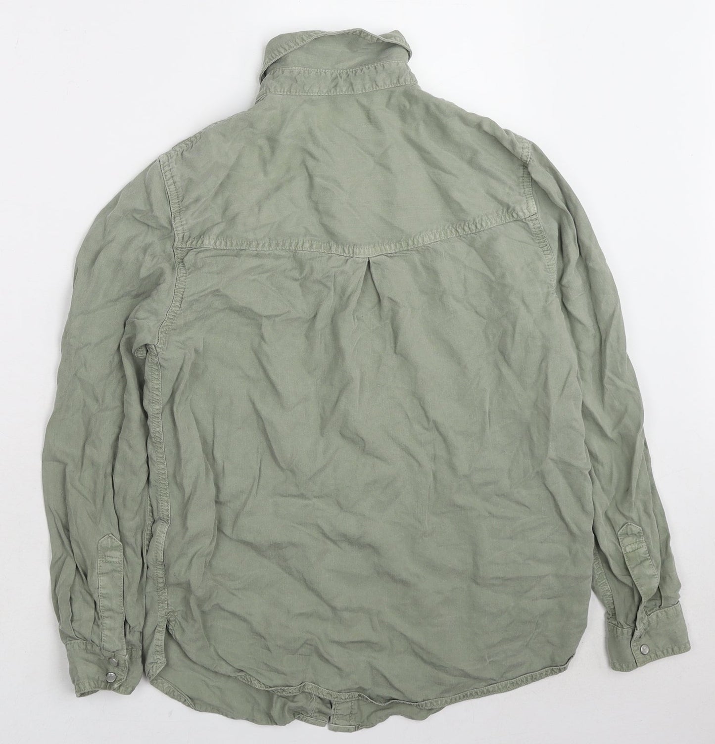 Marks and Spencer Womens Green Lyocell Basic Button-Up Size 8 Collared