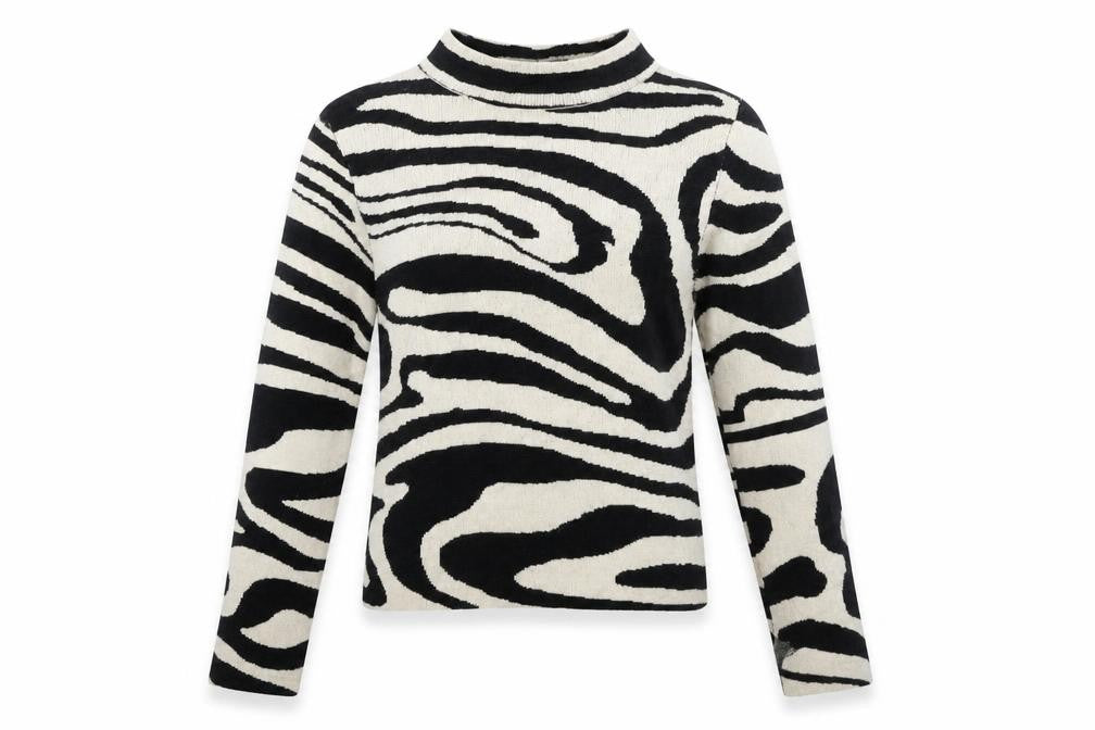 H&M Girls White Mock Neck Geometric Viscose Pullover Jumper Size 12-13 Years Pullover - 12-14 Years