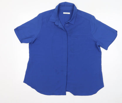 Classics Womens Blue Polyester Basic Button-Up Size 16 Collared