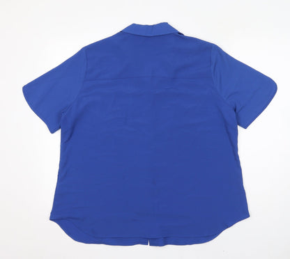 Classics Womens Blue Polyester Basic Button-Up Size 16 Collared