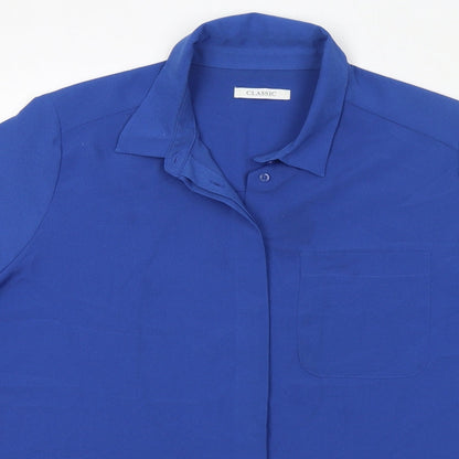 Classics Womens Blue Polyester Basic Button-Up Size 16 Collared