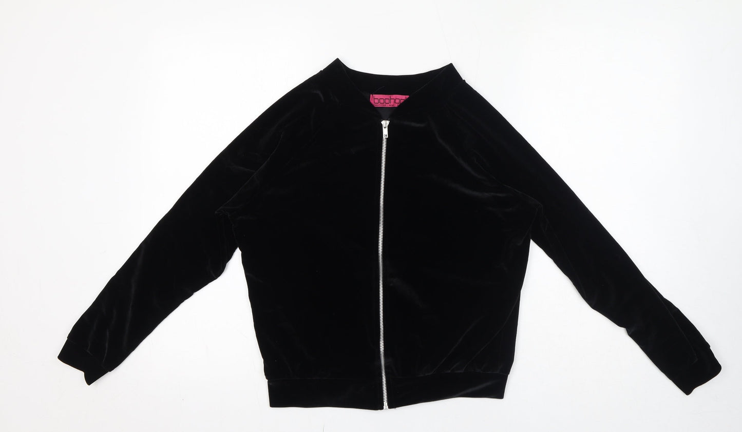 Boohoo Womens Black Polyester Full Zip Sweatshirt Size 10 Zip