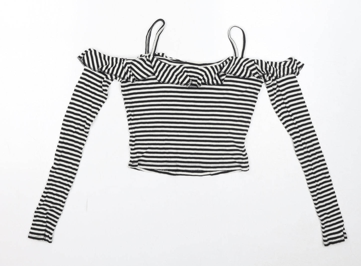 Pins & Needles Womens White Striped Viscose Cropped Blouse Size S Off the Shoulder