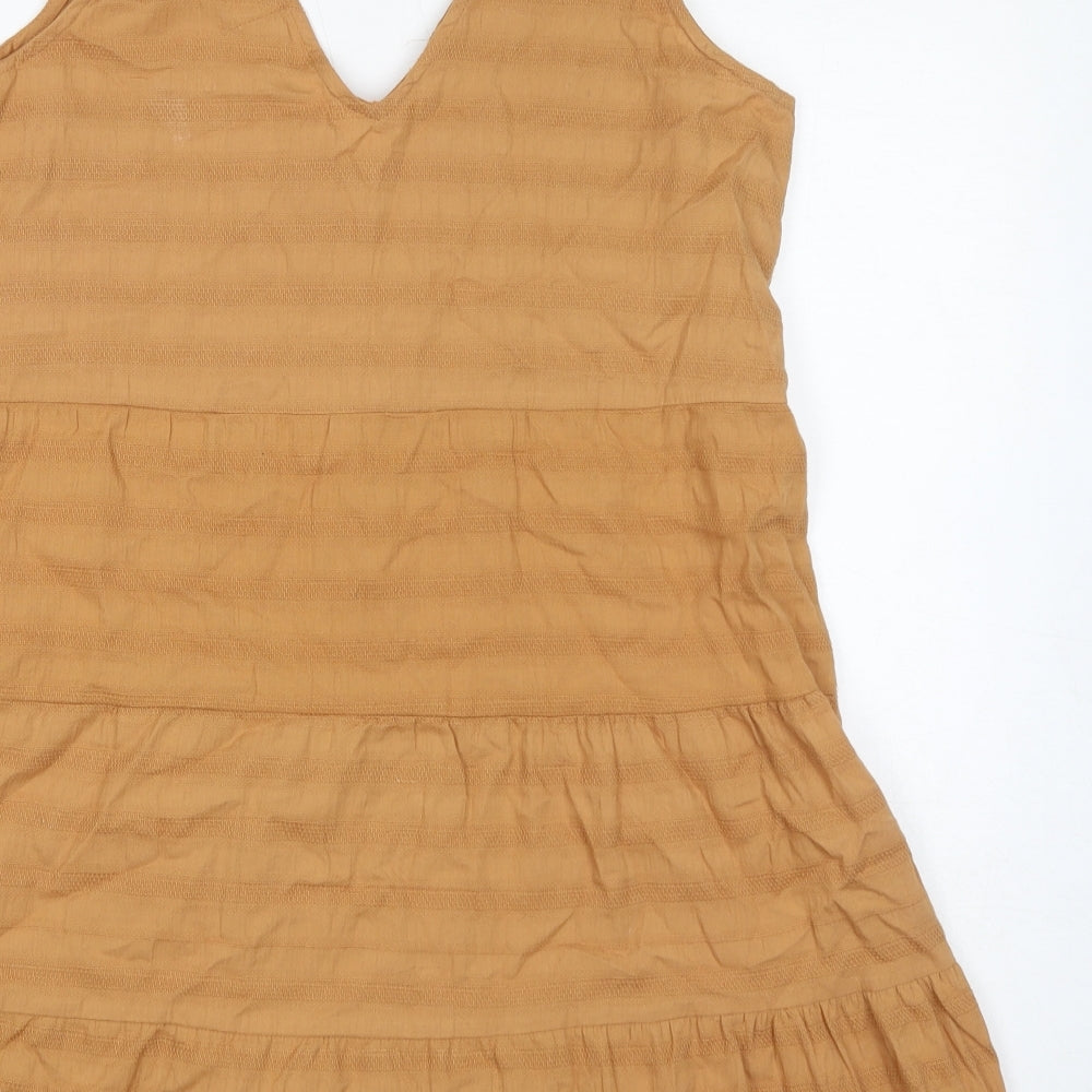 ASOS Womens Brown Striped 100% Cotton Pinafore/Dungaree Dress Size 12 V-Neck Button
