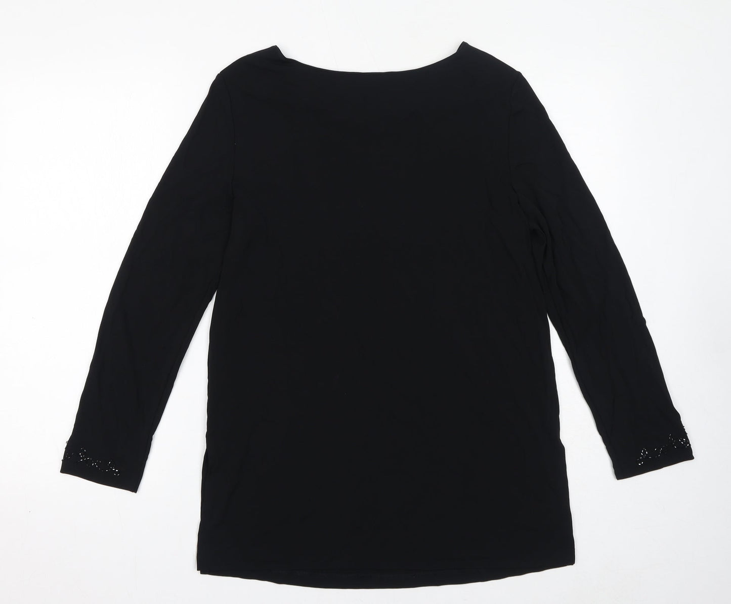 St Michael Womens Black Viscose Basic T-Shirt Size 12 Boat Neck - Embellished