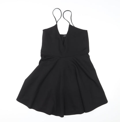 Additional front view of Missguided women’s black polyester mini, size UK 14, v-neck pullover