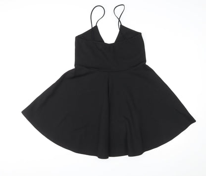 Back view of Missguided women’s black polyester mini, size UK 14, v-neck pullover