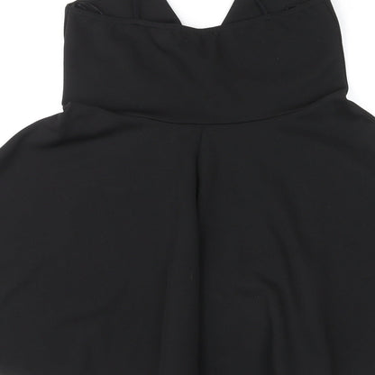 Brand and care label for Missguided women’s black polyester mini, size UK 14, v-neck pullover