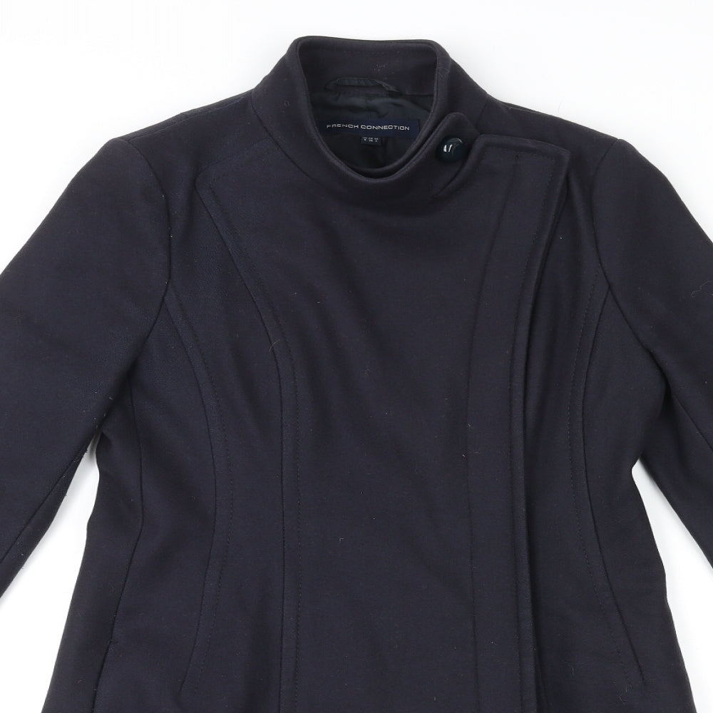 French Connection Womens Blue Overcoat Coat Size 8 Zip