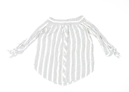Additional front view of Miss Selfridge women’s multicoloured striped polyester basic blouse, size UK 14, off the shoulder