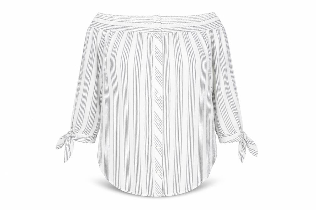 Miss Selfridge Womens Multicoloured Striped Polyester Basic Blouse Size 14 Off the Shoulder