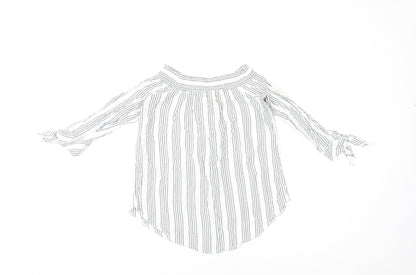 Back view of Miss Selfridge women’s multicoloured striped polyester basic blouse, size UK 14, off the shoulder