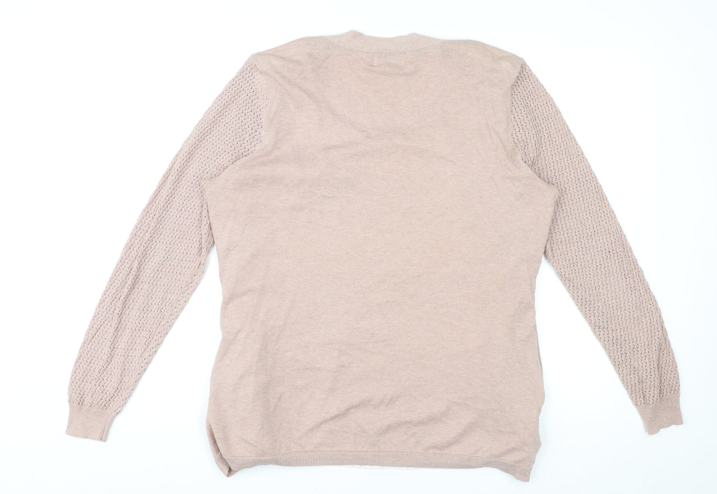 RJR.John Rocha Womens Beige Scoop Neck Cotton Pullover Jumper Size 18 Pullover - Open Knit Sleeves Floral Print