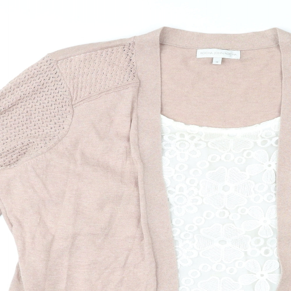 RJR.John Rocha Womens Beige Scoop Neck Cotton Pullover Jumper Size 18 Pullover - Open Knit Sleeves Floral Print