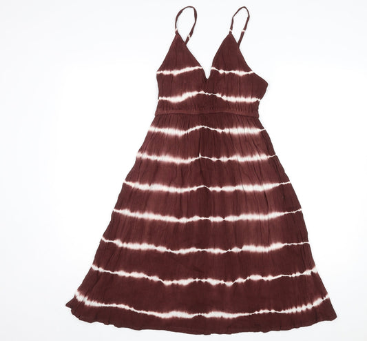 CYN Womens Brown Tie Dye Cotton Slip Dress Size M V-Neck Pullover