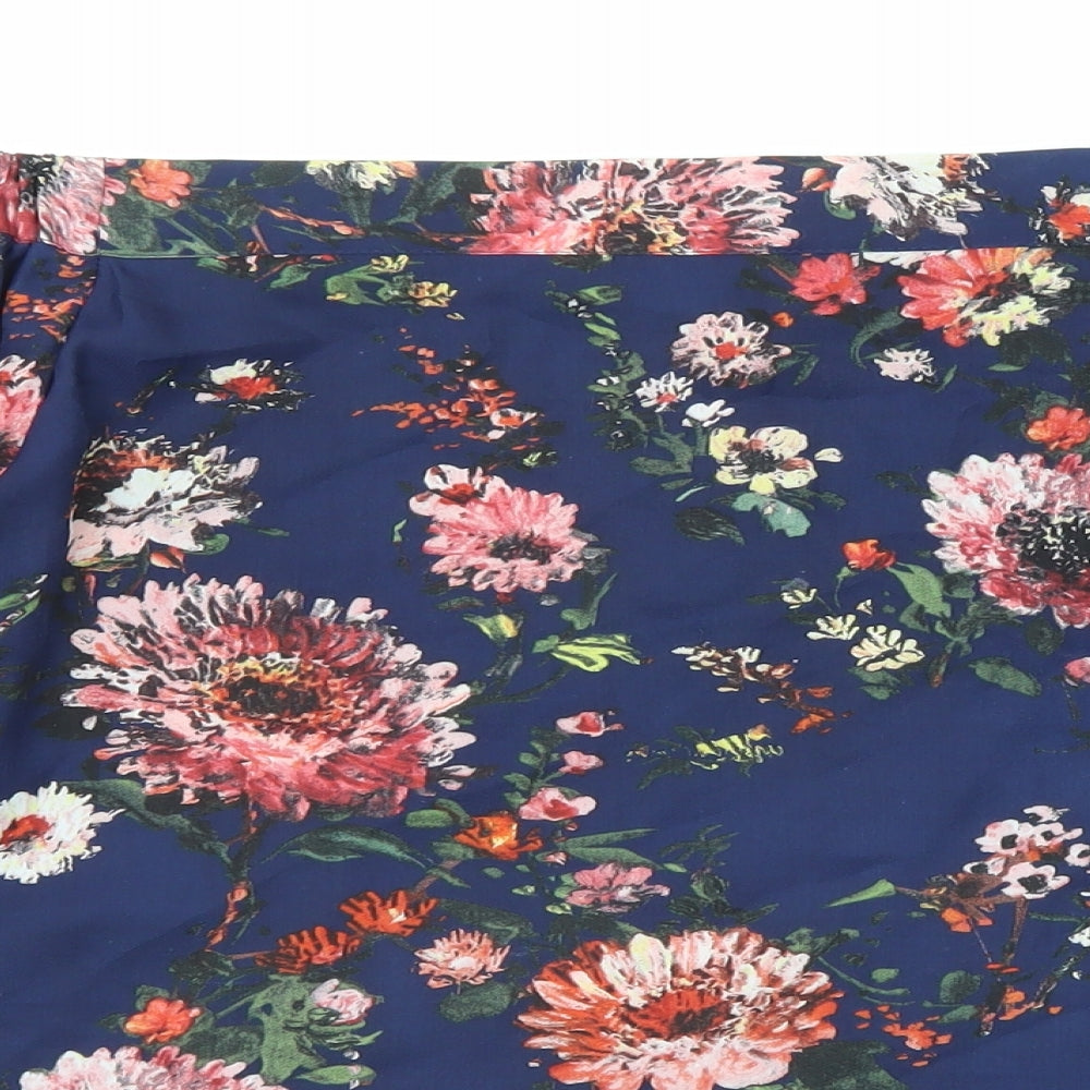Warehouse Womens Blue Floral Polyester Basic Blouse Size 10 Off the Shoulder