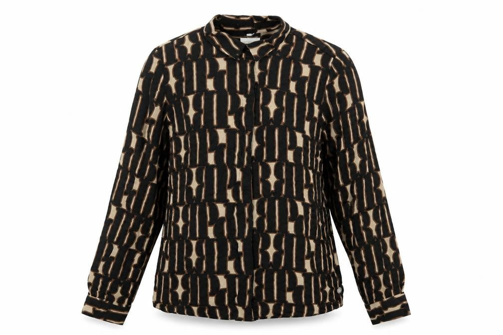 Milano Womens Black Geometric Viscose Basic Button-Up Size 12 Collared
