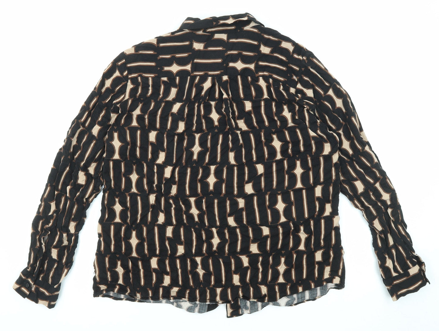 Milano Womens Black Geometric Viscose Basic Button-Up Size 12 Collared