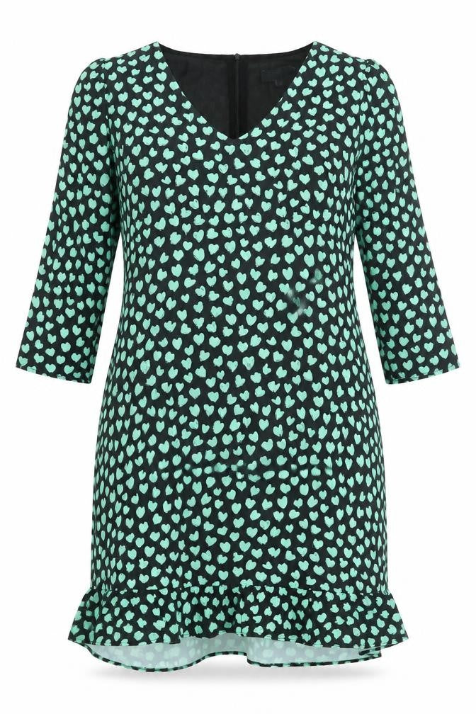 Sosandar Womens Black Geometric Polyester A-Line Size 12 V-Neck Zip - Heart pattern