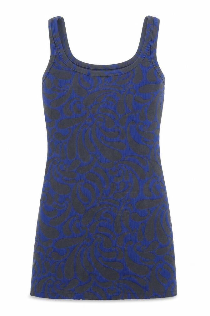 Thrills Womens Grey Geometric Polyester Basic Tank Size 10 Scoop Neck - Longline