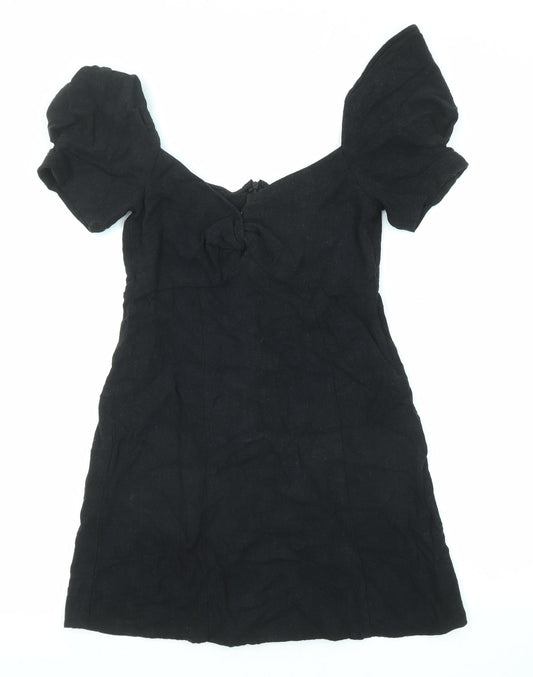 Stradivarius Womens Black Viscose Mini Size M V-Neck Zip
