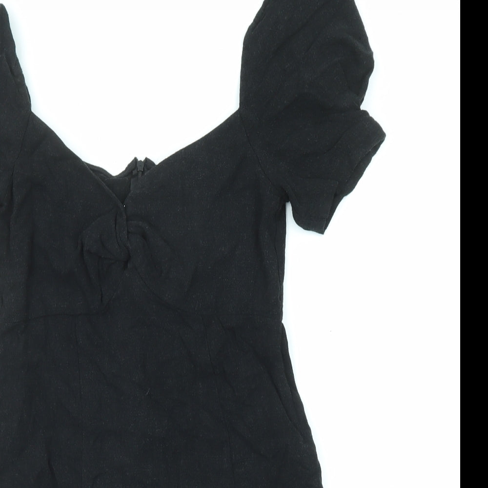 Stradivarius Womens Black Viscose Mini Size M V-Neck Zip