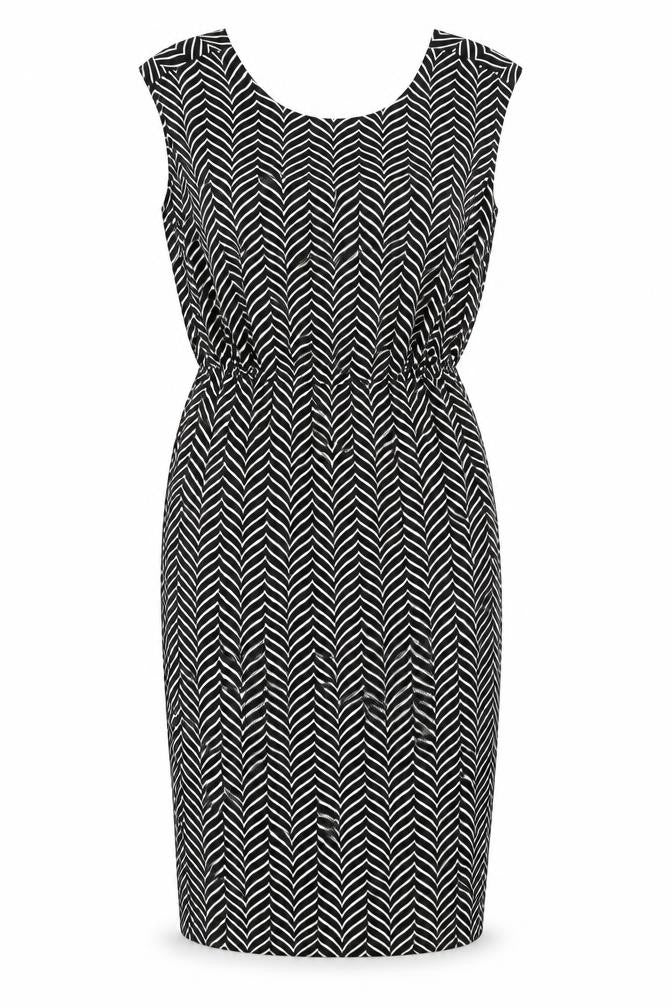 NEXT Womens Black Geometric Polyester A-Line Size 6 Round Neck Pullover