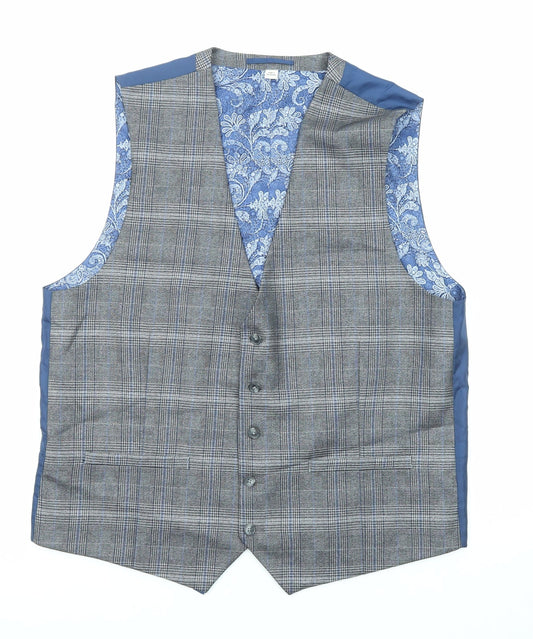Jacamo Mens Grey Plaid Polyester Jacket Suit Waistcoat Size 44 Regular