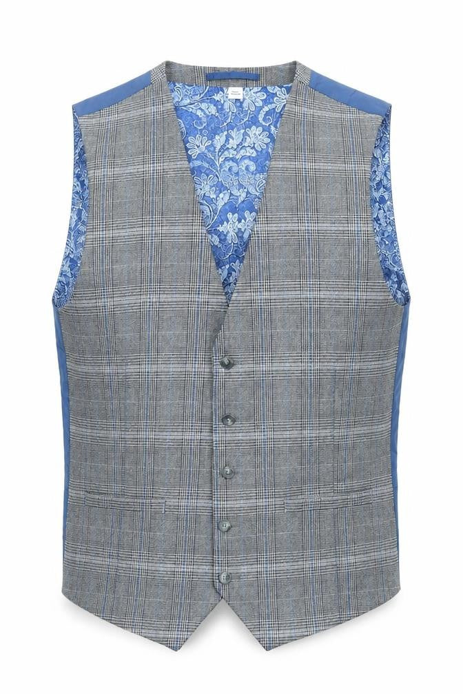 Jacamo Mens Grey Plaid Polyester Jacket Suit Waistcoat Size 44 Regular