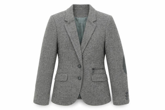 Front view of Vackrox women’s grey wool jacket blazer, size UK 8