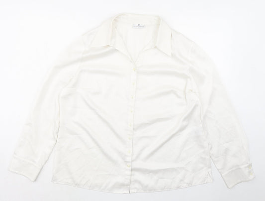 Frankenwalder Womens Ivory Polyester Basic Button-Up Size 18 Collared