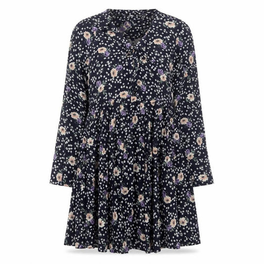 Glamorous Womens Blue Floral Polyester Trapeze & Swing Size 10 V-Neck Tie