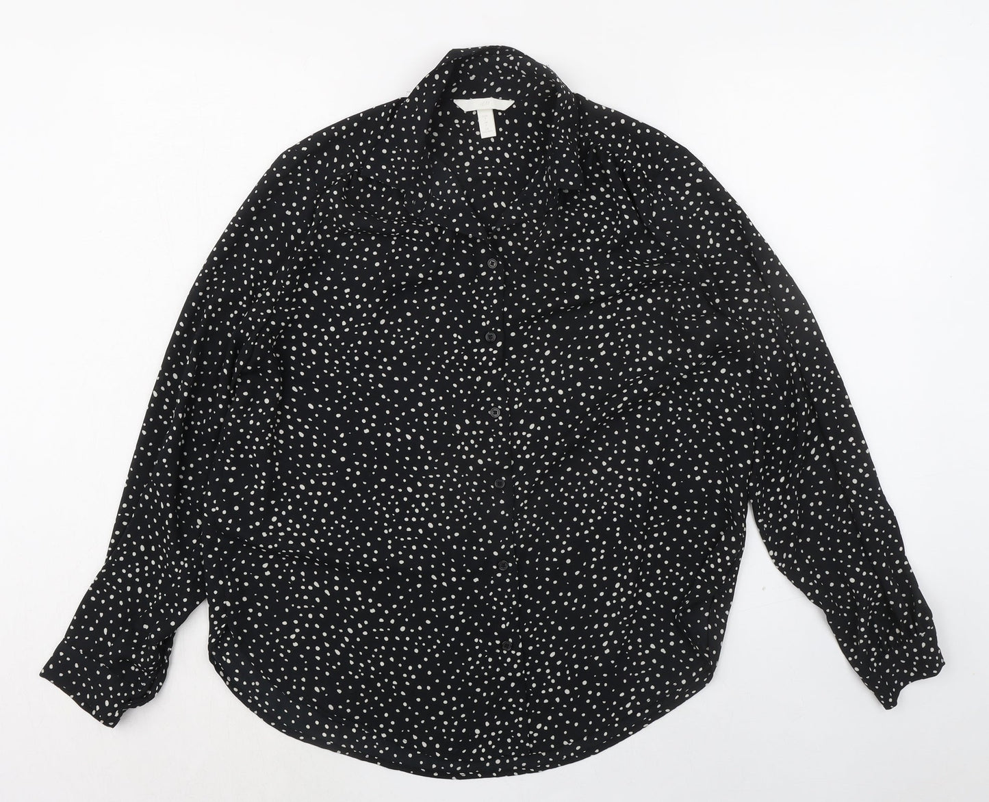 H&M Womens Black Geometric Polyester Basic Button-Up Size S Collared