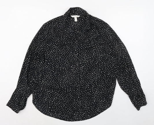 H&M Womens Black Geometric Polyester Basic Button-Up Size S Collared