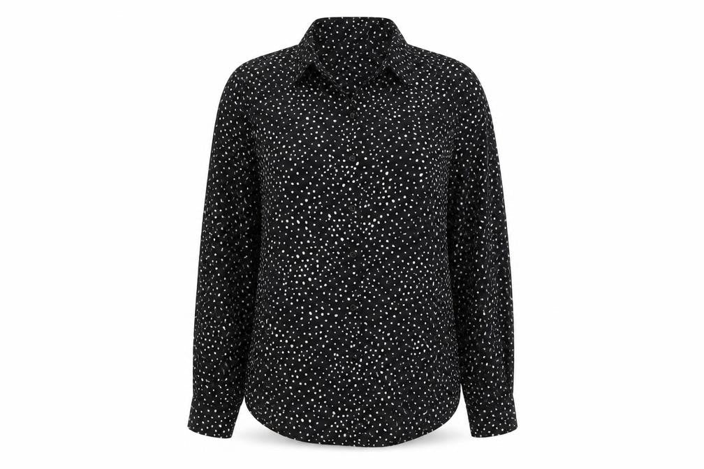 H&M Womens Black Geometric Polyester Basic Button-Up Size S Collared