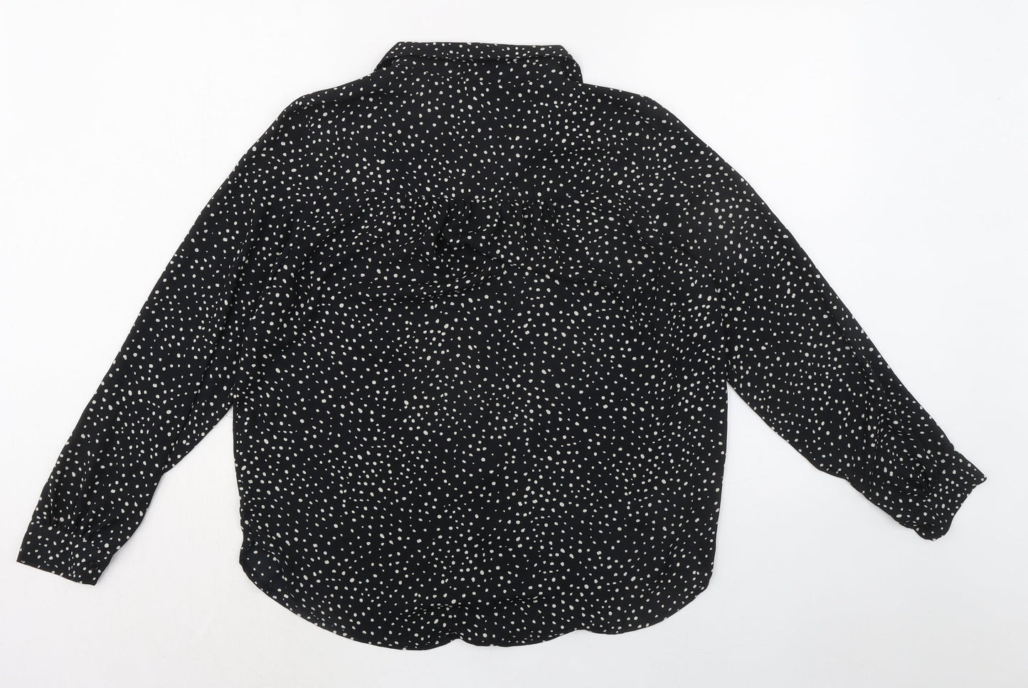 H&M Womens Black Geometric Polyester Basic Button-Up Size S Collared