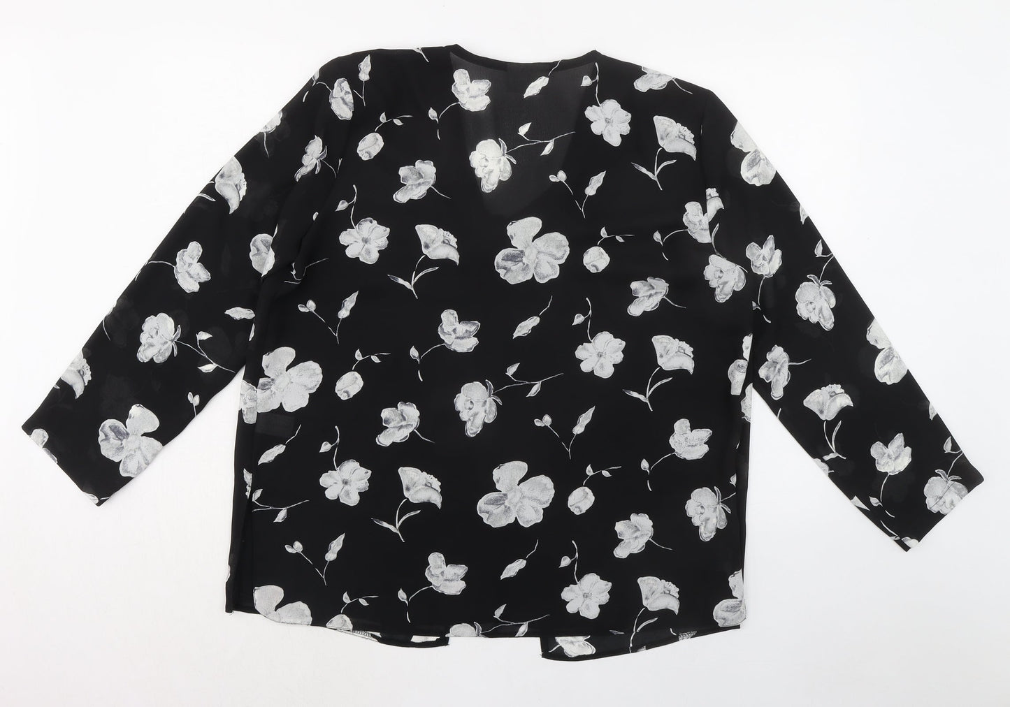 Bella Moda Womens Black Floral Polyester Basic Blouse Size 18 V-Neck