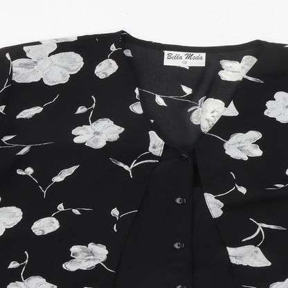Bella Moda Womens Black Floral Polyester Basic Blouse Size 18 V-Neck