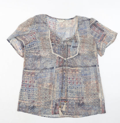 Indigo Womens Multicoloured Geometric Polyester Basic Blouse Size 14 V-Neck
